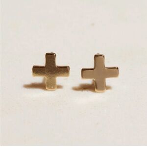 Nickel & Suede Gold Swiss Cross Stud Earrings